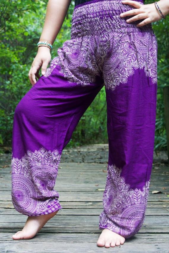 Purple FLORAL Women Hippie Pants Yoga