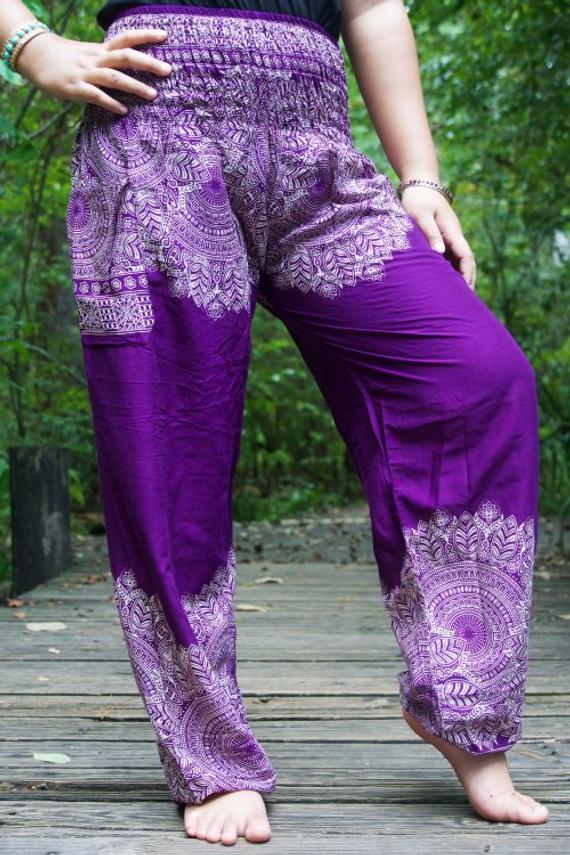 Purple FLORAL Women Hippie Pants Yoga