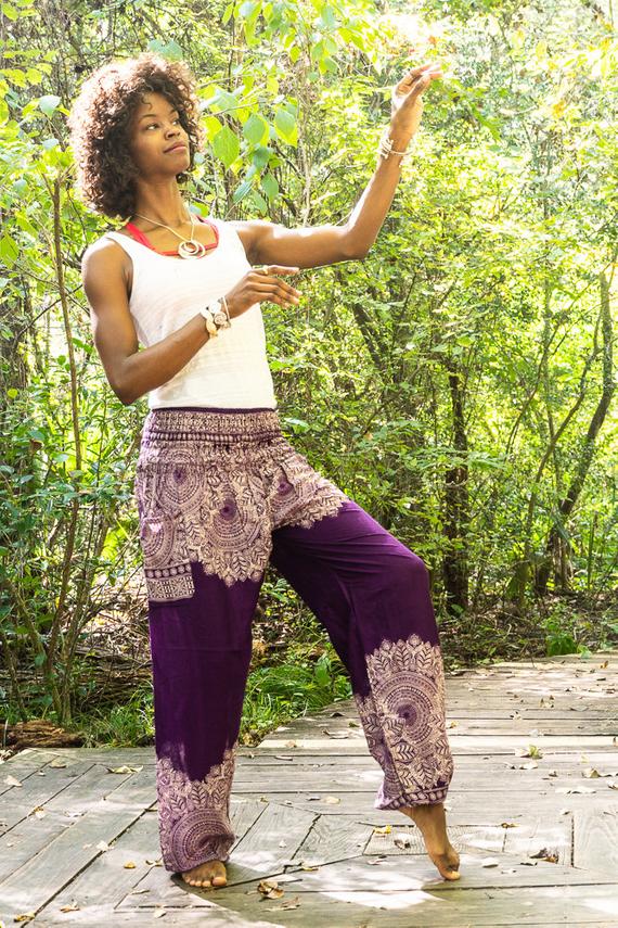 Purple FLORAL Women Hippie Pants Yoga