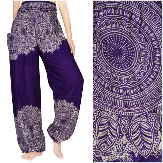 Purple FLORAL Women Hippie Pants Yoga
