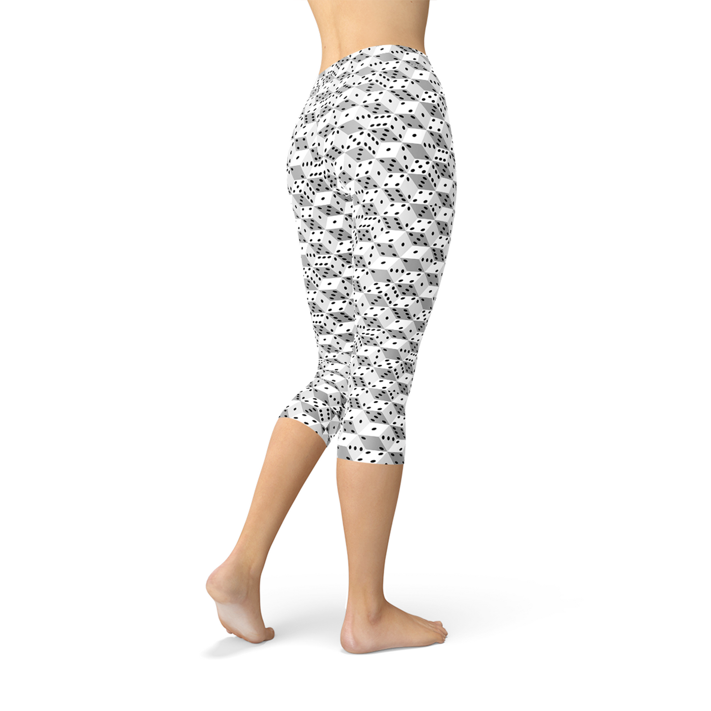 Womens Black and White Dice Capri Leggings